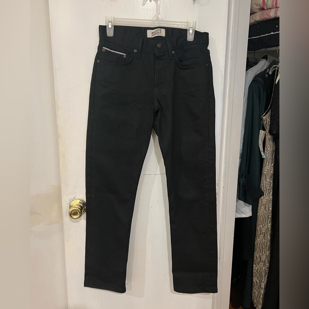 Naked & Famous Weird Guy Denim Black Slim Jeans, Hemmed Length